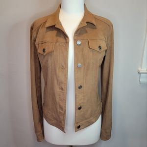 Express Faux Suede Button-Up Jacket, Camel